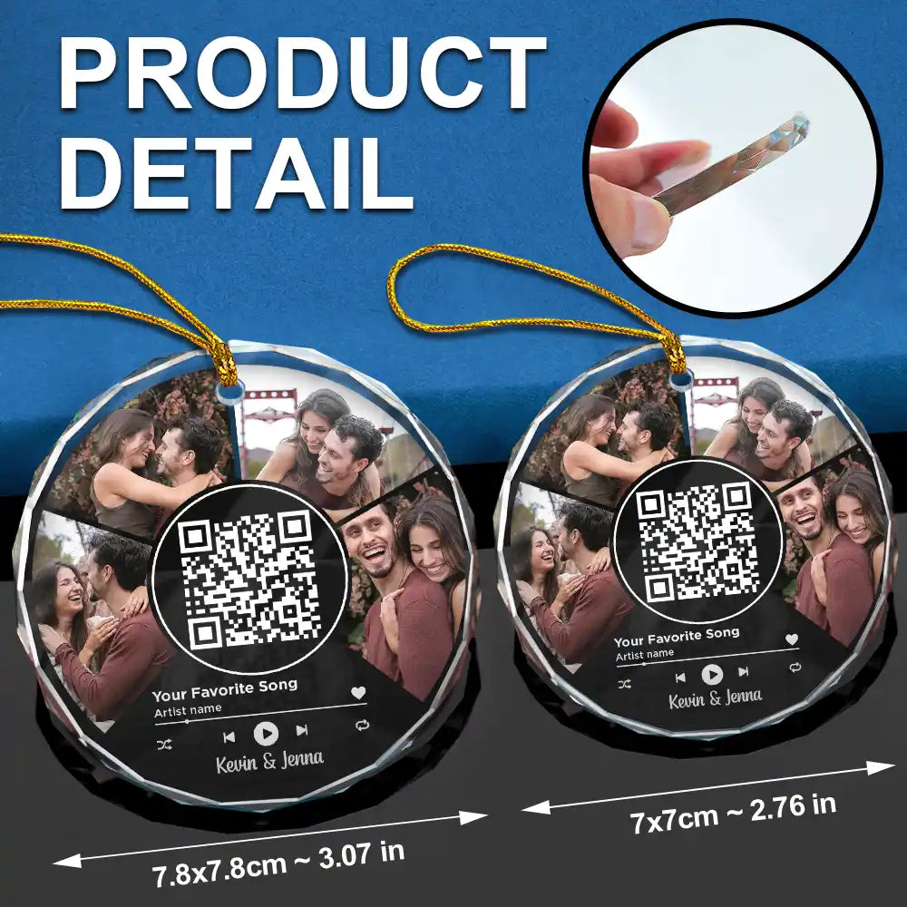 Gift For Couples, Gift For Husband, Gift For Wife, Gift For Boyfriend, Gift For Girlfriend - Custom Photo Favorite Song QR Code - Personalized Circle Glass Ornament