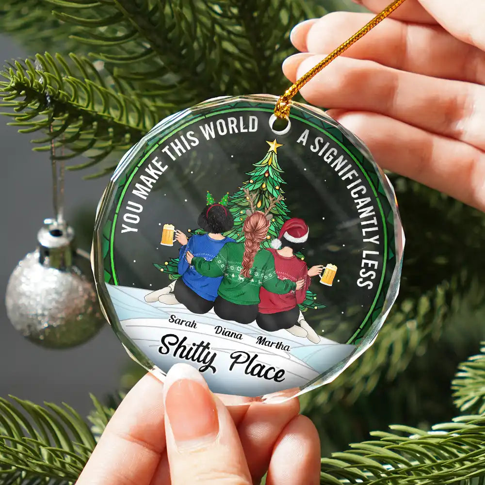 Gift For Bestie - Christmas Bestie You Make The World Better - Personalized Circle Glass Ornament
