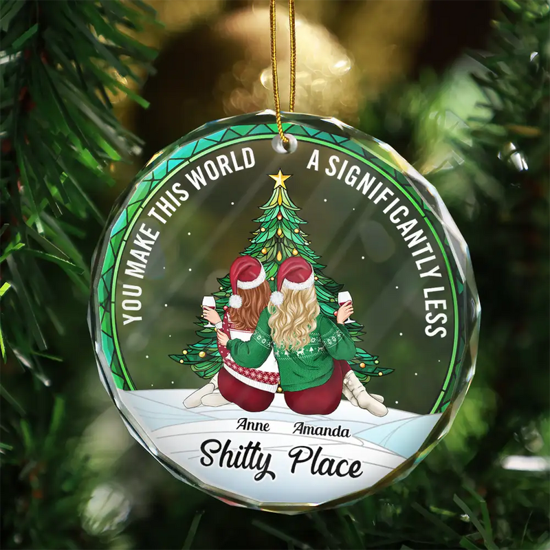 Gift For Bestie - Christmas Bestie You Make The World Better - Personalized Circle Glass Ornament