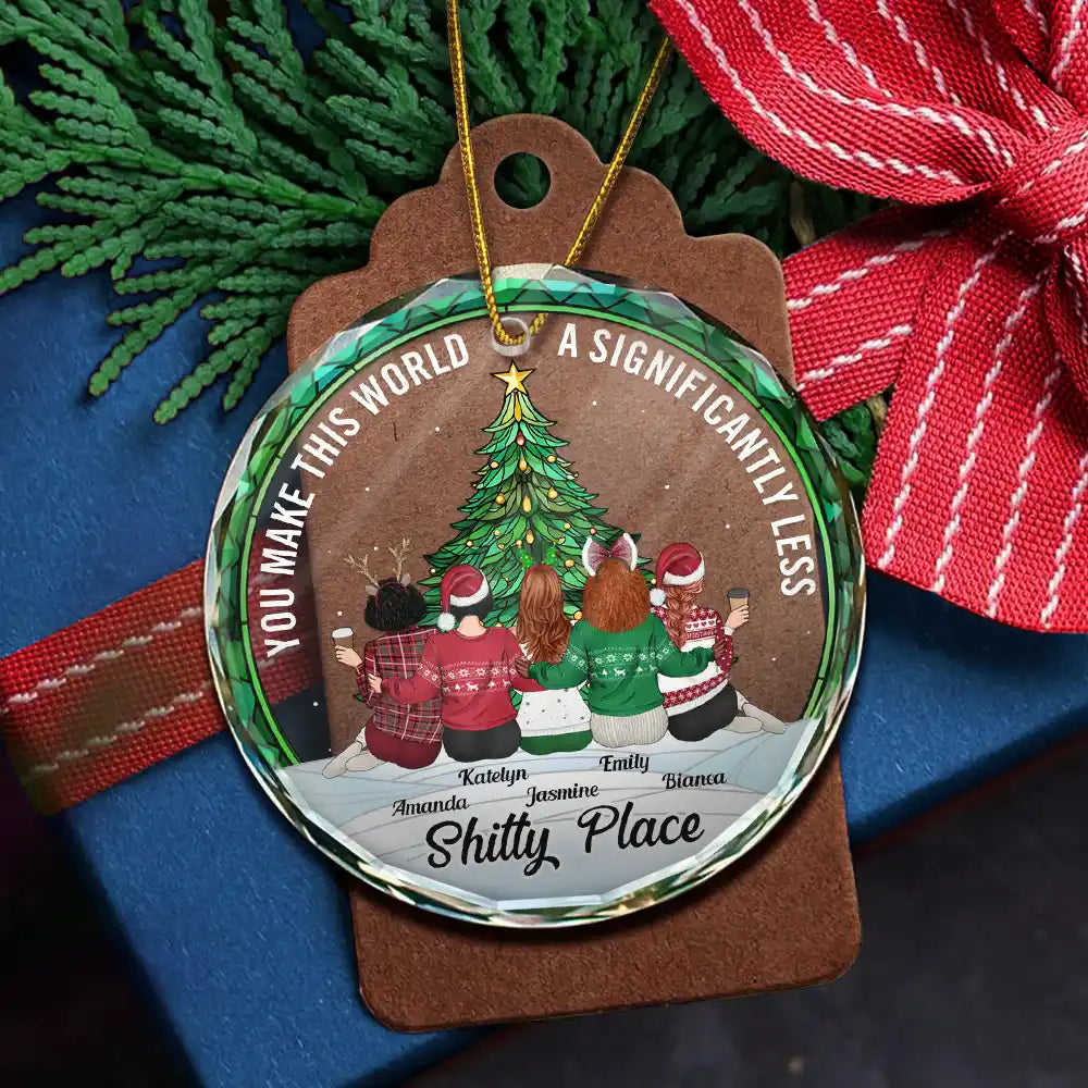 Gift For Bestie - Christmas Bestie You Make The World Better - Personalized Circle Glass Ornament