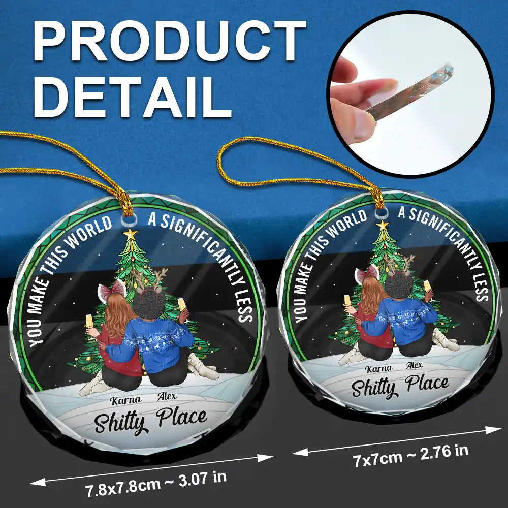 Gift For Bestie - Christmas Bestie You Make The World Better - Personalized Circle Glass Ornament