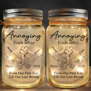 Gift For Couples, Gift For Husband, Gift For Wife, Gift For Boyfriend, Gift For Girlfriend - Couple Hold Hand From Our First Kiss - Personalized Mason Jar Light