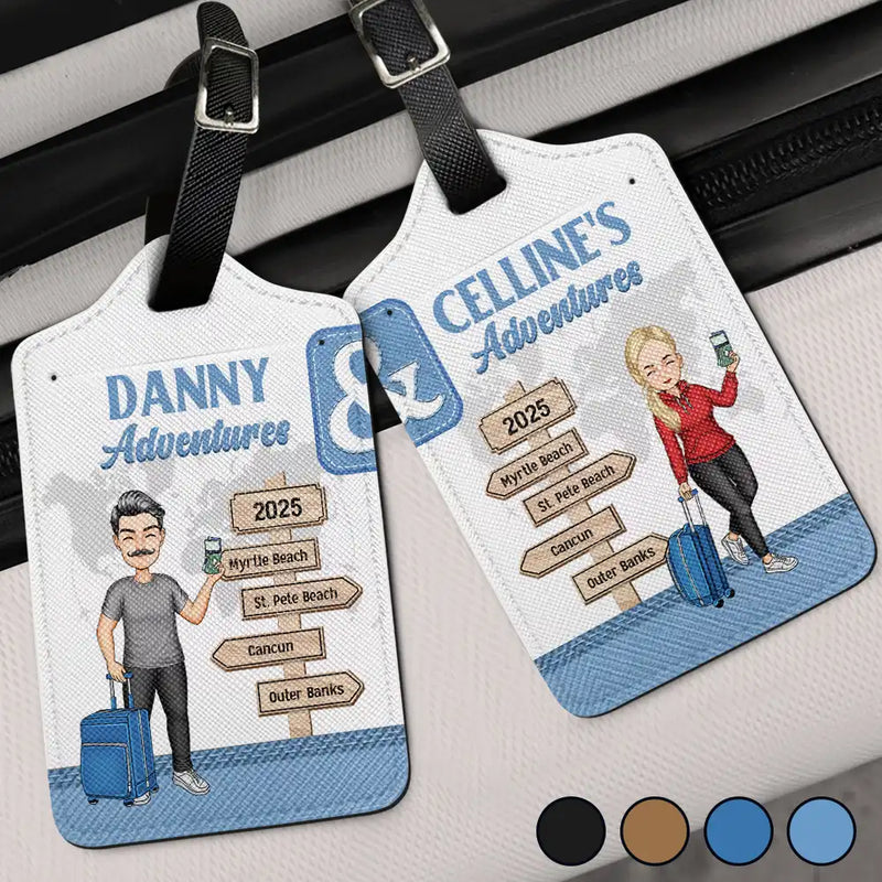 Gift For Couples,Gift For Husband,Gift For Wife,Travel,Happy,Gift For Boyfriend,Gift For Girlfriend - Couple Travel Adventures Sign Post - Personalized Combo 2 Luggage Tags