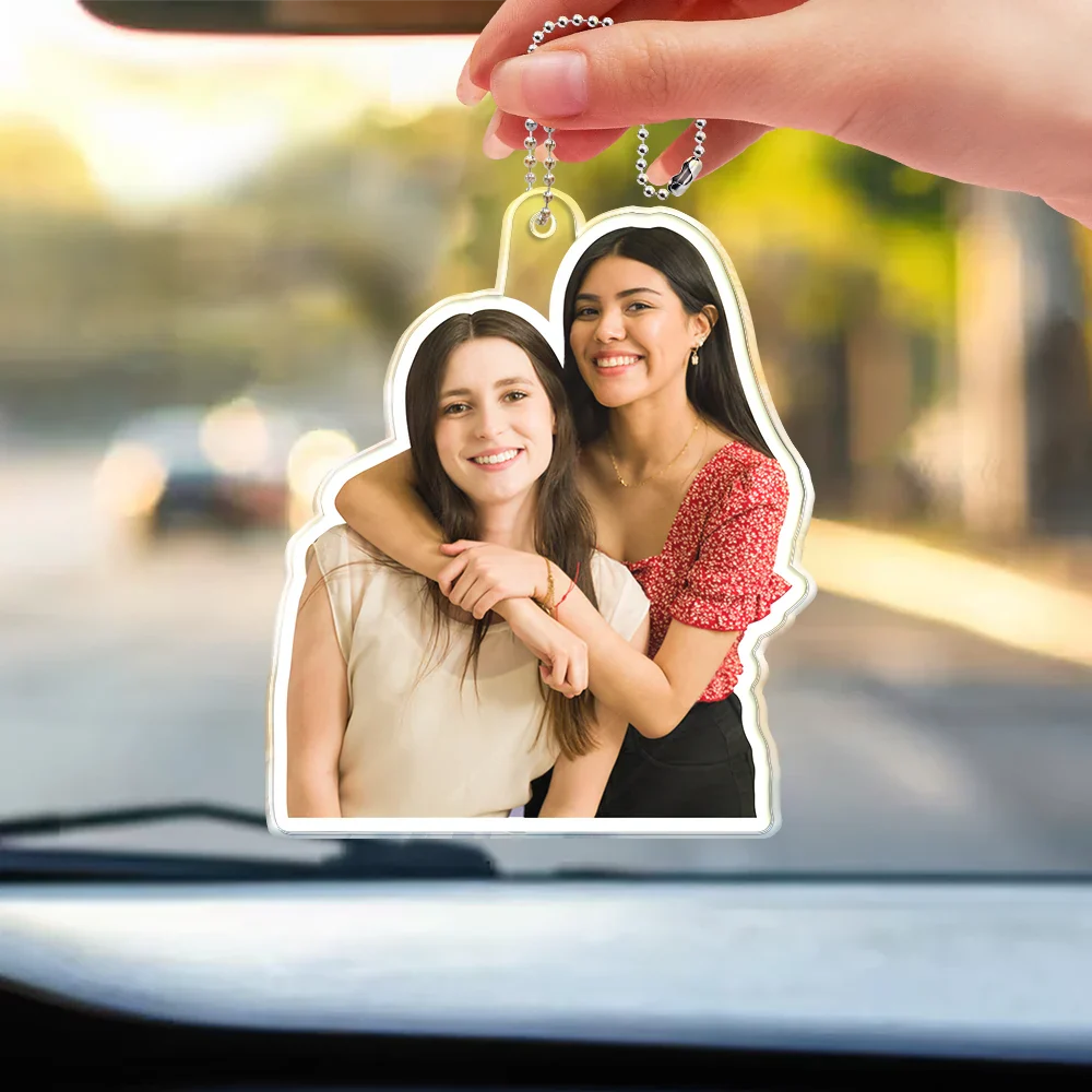 Gift For Couples, Family, Gift For Bestie - Custom Photo Outline Couple Family Besties - Personalized Acrylic Car Hanger