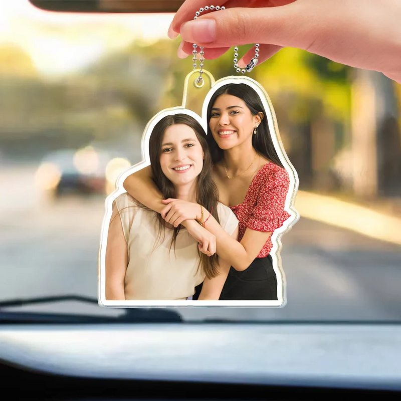 Gift For Couples, Family, Gift For Bestie - Custom Photo Outline Couple Family Besties - Personalized Acrylic Car Hanger