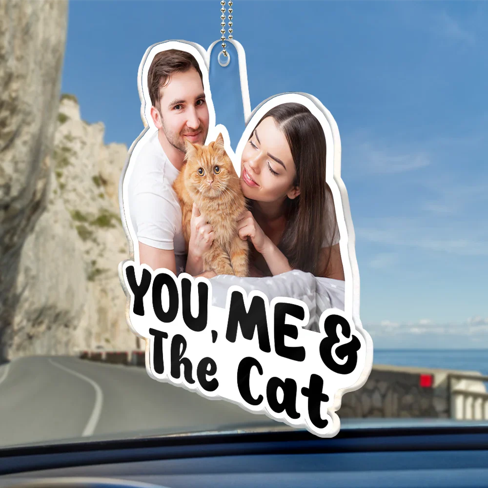 Gift For Couples,Gift For Husband,Gift For Wife,Gift For Boyfriend,Gift For Girlfriend,Dog Lovers,Pet Lovers,Dog Mom,Dog Dad,Dog Couple,Cat Lovers,Cat Mom,Cat Dad,Cat Couple,Pet Mom,Pet Dad,Pet Couple - Custom Photo Outline You, Me And The Dog Cat - Personalized Acrylic Car Hanger