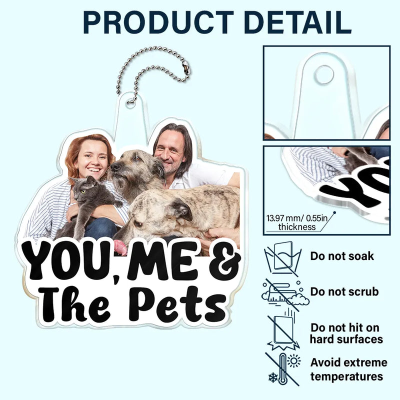 Gift For Couples,Gift For Husband,Gift For Wife,Gift For Boyfriend,Gift For Girlfriend,Dog Lovers,Pet Lovers,Dog Mom,Dog Dad,Dog Couple,Cat Lovers,Cat Mom,Cat Dad,Cat Couple,Pet Mom,Pet Dad,Pet Couple - Custom Photo Outline You, Me And The Dog Cat - Personalized Acrylic Car Hanger