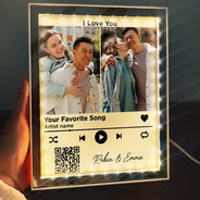 Gift For Couples, Gift For Husband, Gift For Wife, Gift For Boyfriend, Gift For Girlfriend - Custom Photo QR Code Music Lovers Couple Favorite Song - Personalized LED Mirror Frame Lamp