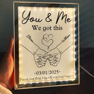 Gift For Couples,Gift For Husband,Gift For Wife,Gift For Boyfriend,Gift For Girlfriend,Happy - Couple Holding Hands From Our First Kiss - Personalized LED Mirror Frame Lamp