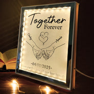 Gift For Couples,Gift For Husband,Gift For Wife,Gift For Boyfriend,Gift For Girlfriend,Happy - Couple Holding Hands From Our First Kiss - Personalized LED Mirror Frame Lamp