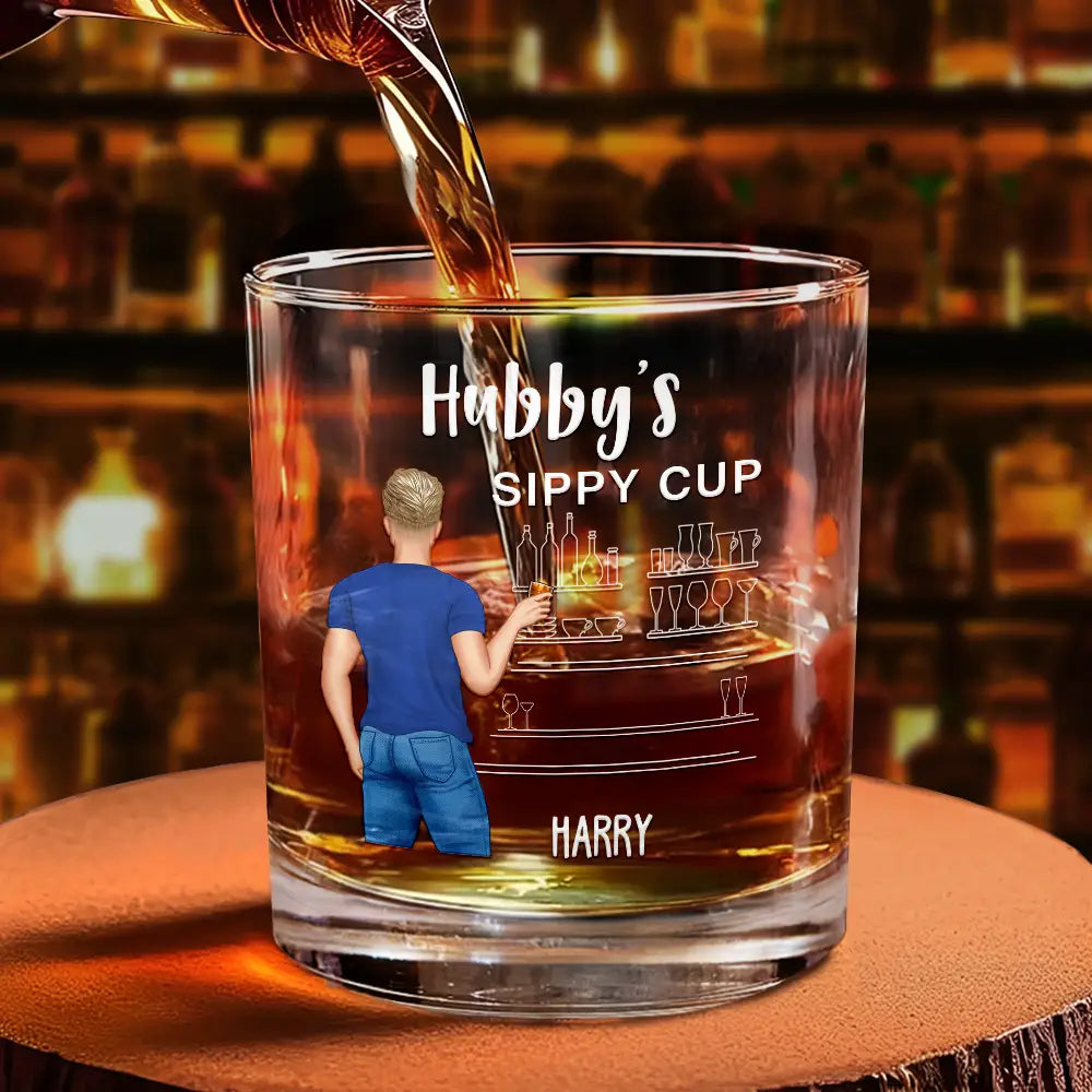 Gift For Couples,Gift For Husband,Gift For Wife,Gift For Boyfriend,Gift For Girlfriend,Happy - Couple Wifey Hubby's Sippy Cup - Personalized Combo Wine & Whiskey Glass