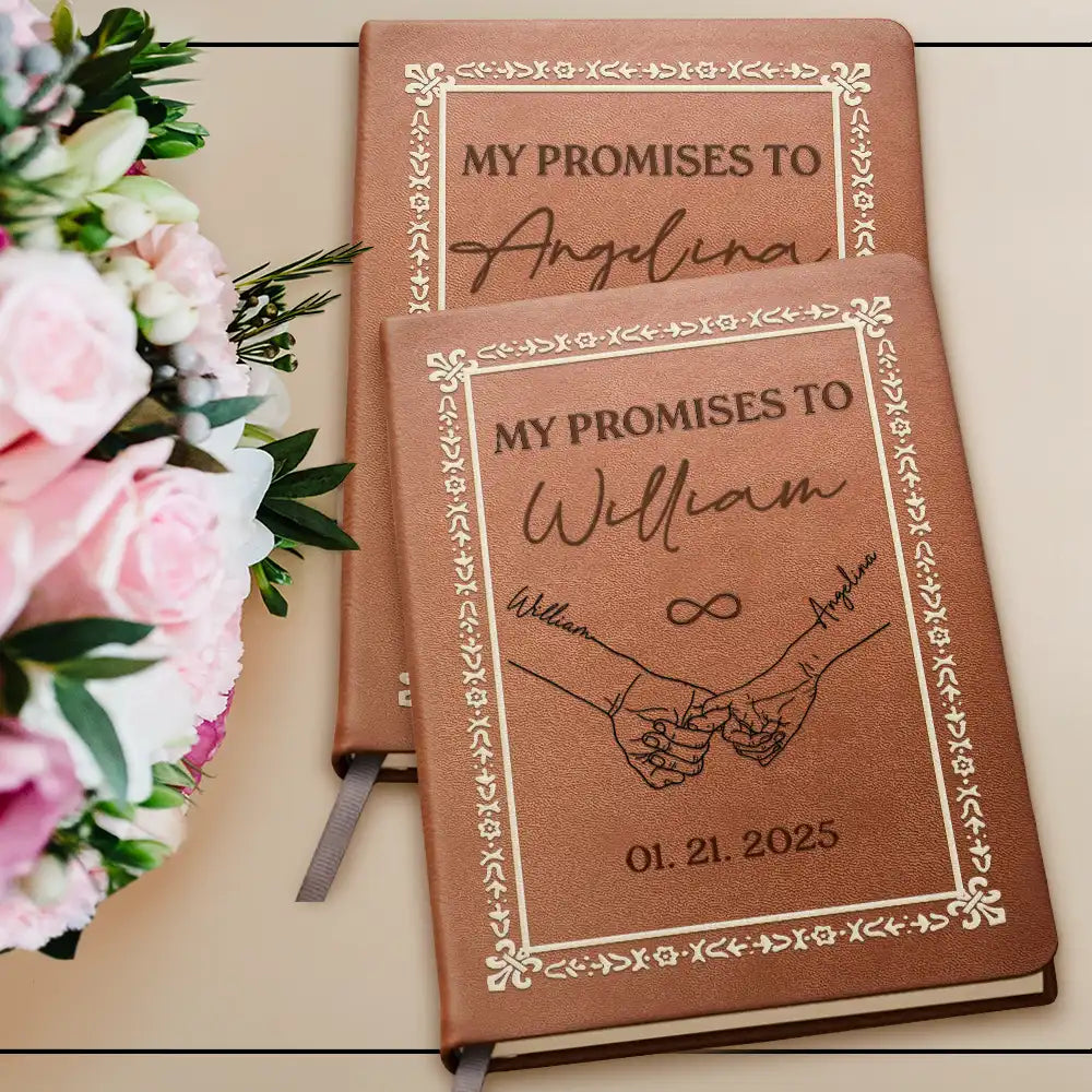 Couple Handsketch My Promises To - Personalized Leather Journal