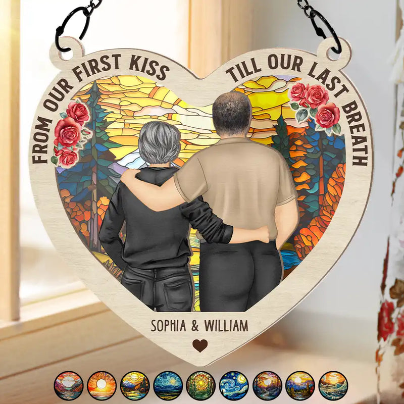 Gift For Couples, Old Couples, Gift For Husband, Gift For Wife - Couple From Our First Kiss - Personalized Window Hanging Suncatcher Ornament
