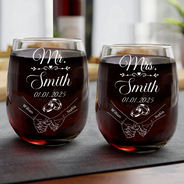 Gift For Husband,Gift For Wife,Gift For Couples,Married ,Love - Mr & Mrs Holding Hands - Personalized Stemless Wine Glass