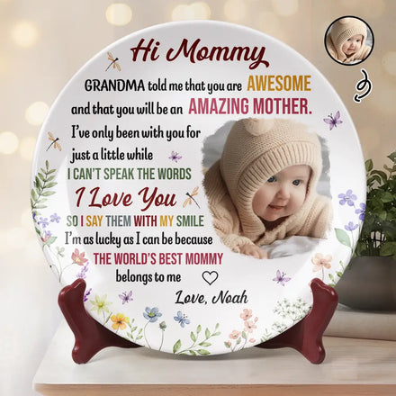 Custom Photo Hi Mommy I'm As Lucky As I Can Be - Personalized Ceramic Plate