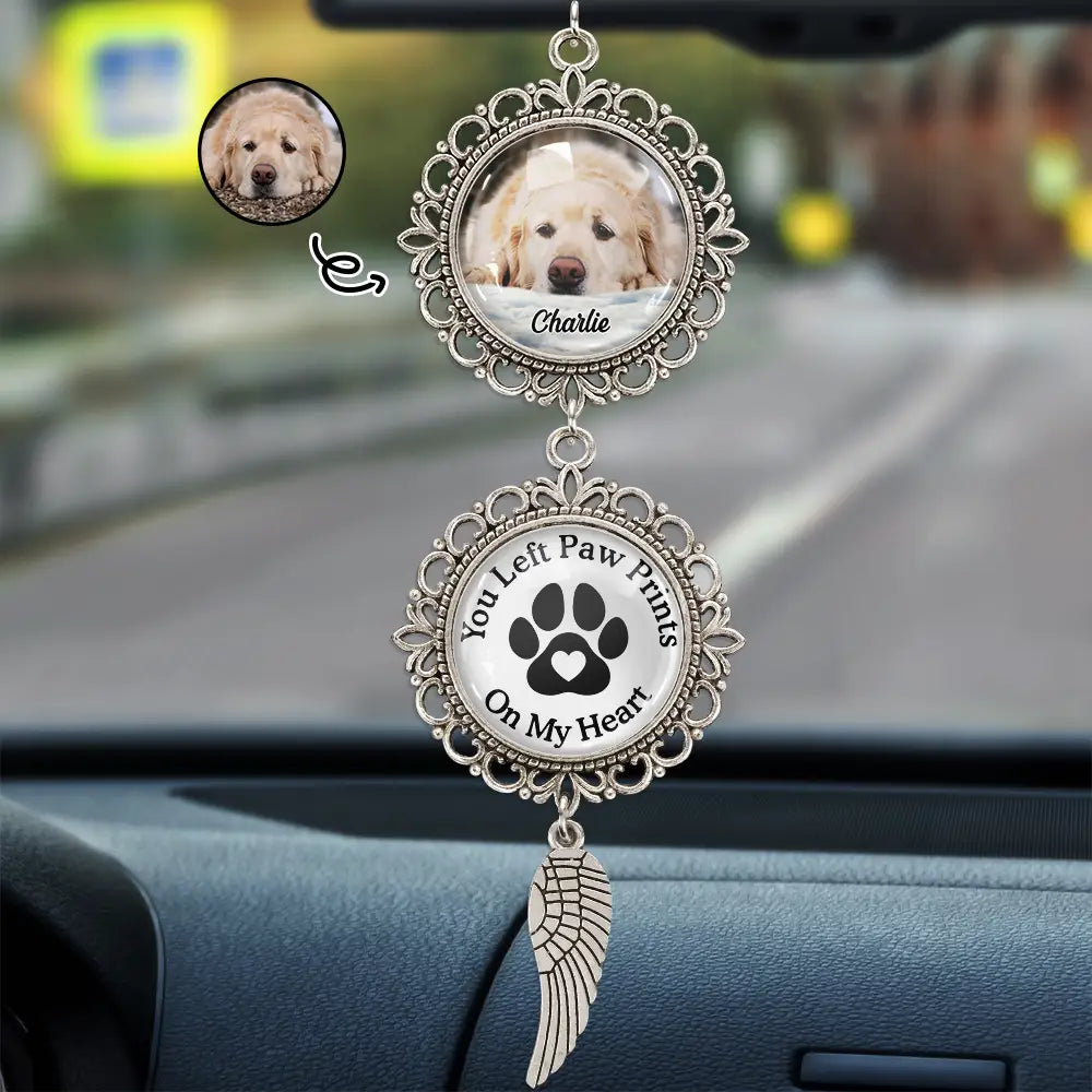Memorial,Custom Photo,Dog Lovers,Pet Lovers,Sad - Custom Photo Memorial Pet You Left Paw Prints On My Heart - Personalized Photo Pendant Charm