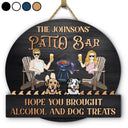 Gift For Couples,Gift For Husband,Gift For Wife,Gift For Boyfriend,Gift For Girlfriend,Dog Lovers,Dog Couple,Pet Lovers,Pet Couple,Cat Lovers,Cat Couple,Patio,Grilling,Happy - Couple Outdoor Decor Hope You Brought Alcohol & Dog Treats - Personalised Custom Shaped Wood Sign