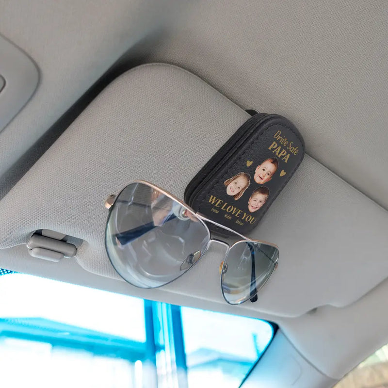 Custom Photo,Gift For Father,Gift For Grandpa,Happy,Non-Eng,Photo,Adorable - Custom Photo Drive Safe Daddy I Love You - Personalised Sunglasses Holder For Car Visor