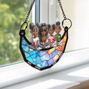 Gift For Bestie,Gift For Women - Bestie Sister Sitting On The Moon - Personalized Window Hanging Suncatcher Ornament