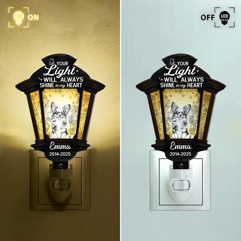 Dog Lovers,Dog Mom,Dog Dad,Pet Lovers,Pet Mom,Pet Dad,Memorial,Sad - Chinoiserie Toile Dog Your Light Will Always Shine - Personalized Plug-in Night Light