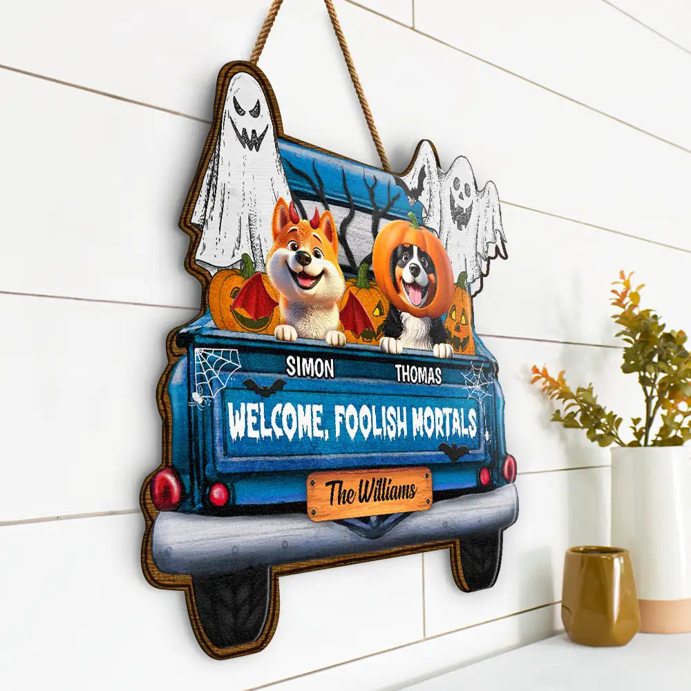 Halloween,Pet Lovers,Cat Lovers - Welcome Foolish Mortals - Personalized Custom Shaped Wood Sign