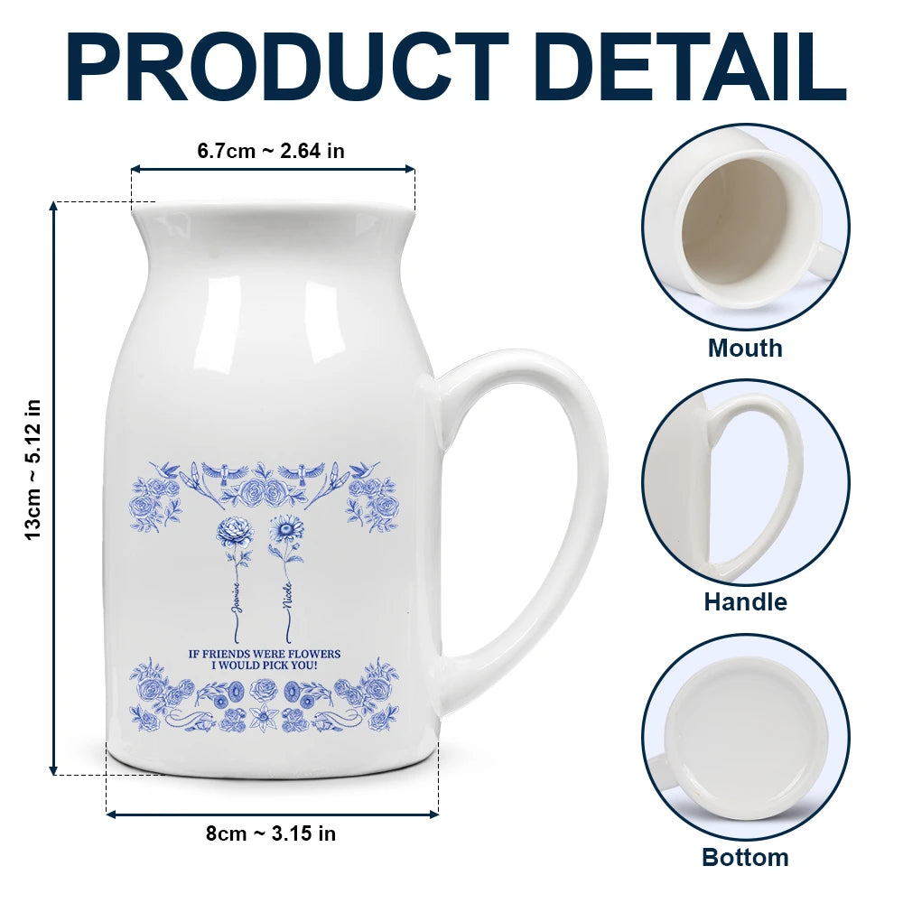 Gift For Bestie,Old Best friends,Love - Toile De Jouy Birth Flower Grow An Old Friend - Personalized Ceramic Flower Vase