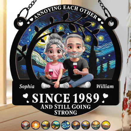 Couple Annoying Each Other 3D Effect - Personalized Window Hanging Suncatcher Ornament