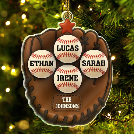 3D Effect Baseball Gloves Family Members' Names - Personalized Custom Shaped Acrylic Ornament