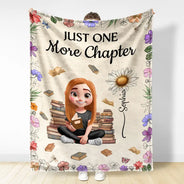 Reading Girl With Birth Month Flowers - Personalized Fleece Blanket, Sherpa Blanket