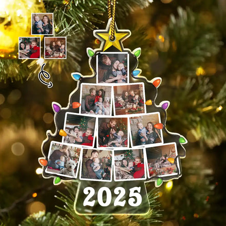 Custom Photo Family Christmas Tree Version 2 - Personalized Custom Shaped Acrylic Ornament