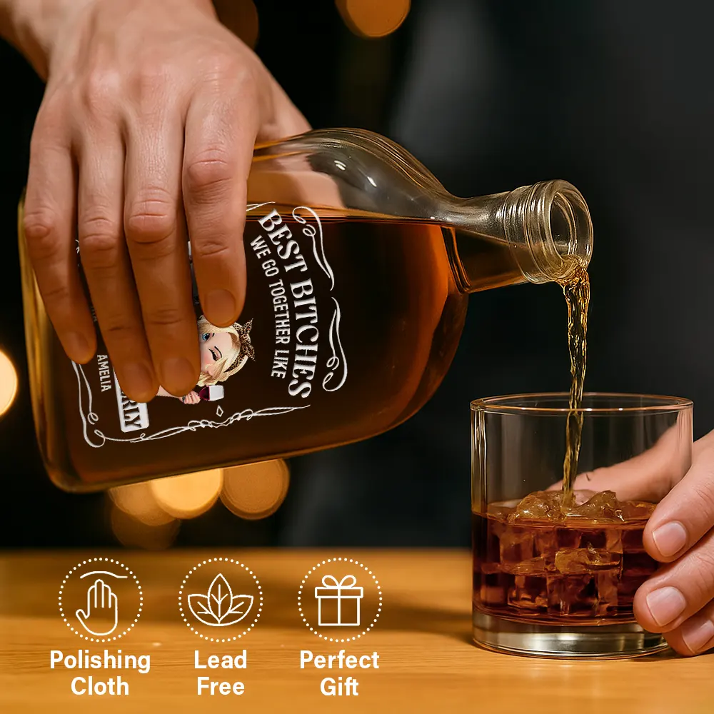 Gift For Bestie,Gift For Sisters,Funny,Gift For Women - 3D Effect Besties We Go Together Like Drunk And Disorderly - Personalized Whiskey Bottle
