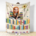 Reading,Gift For Yourself,Happy,Gift For Women - Vintage Bookself Reading Girl With Birth Month Flower - Personalized Fleece Blanket, Sherpa Blanket