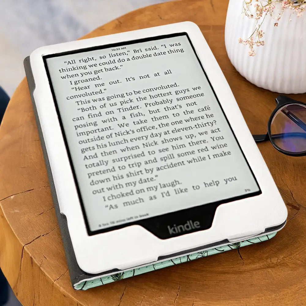 Reading,Gift For Yourself,Happy - Reading Girl With Birth Month Flower - Personalized Kindle Paperwhite Case Kickstand