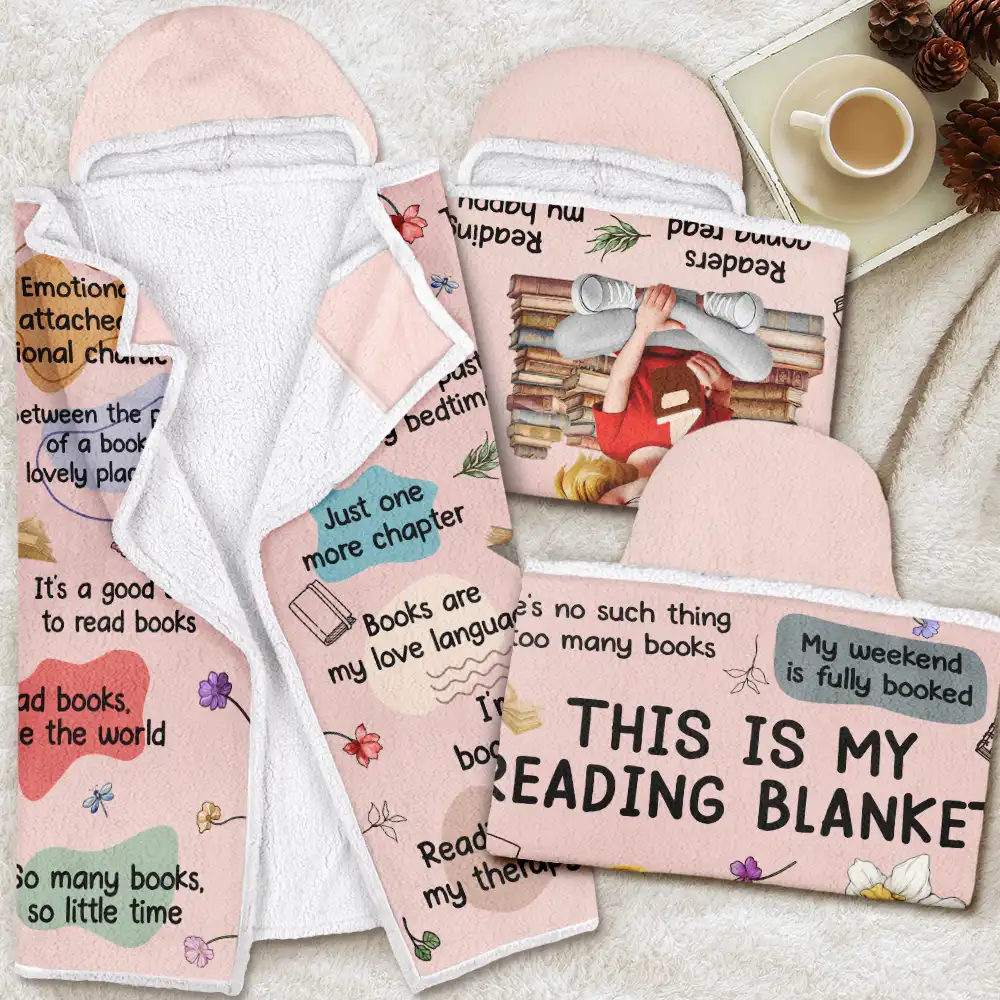 Top Market,Reading,Gift For Yourself,Gift For Women,Happy - This Is My Reading Blanket Birth Month Flower - Personalized Wearable Hooded Blanket