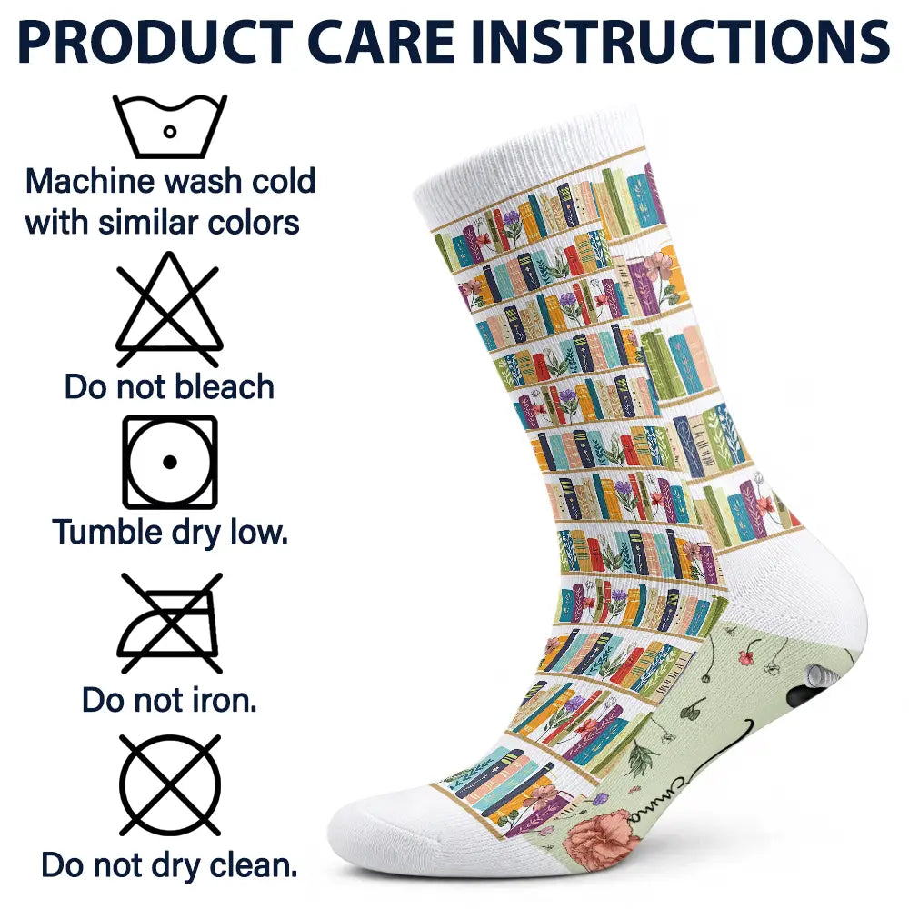 My Reading Socks Reading Girl With Birth Month Flower - Personalized Socks