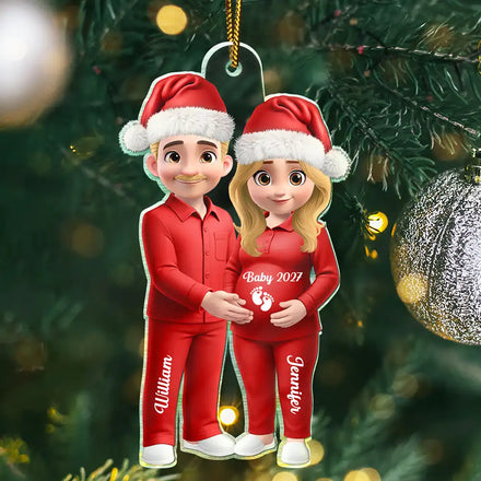 3D Effect Couple Expecting Parents, Baby Expecting, Baby Announcement - Personalized Custom Shaped Acrylic Ornament