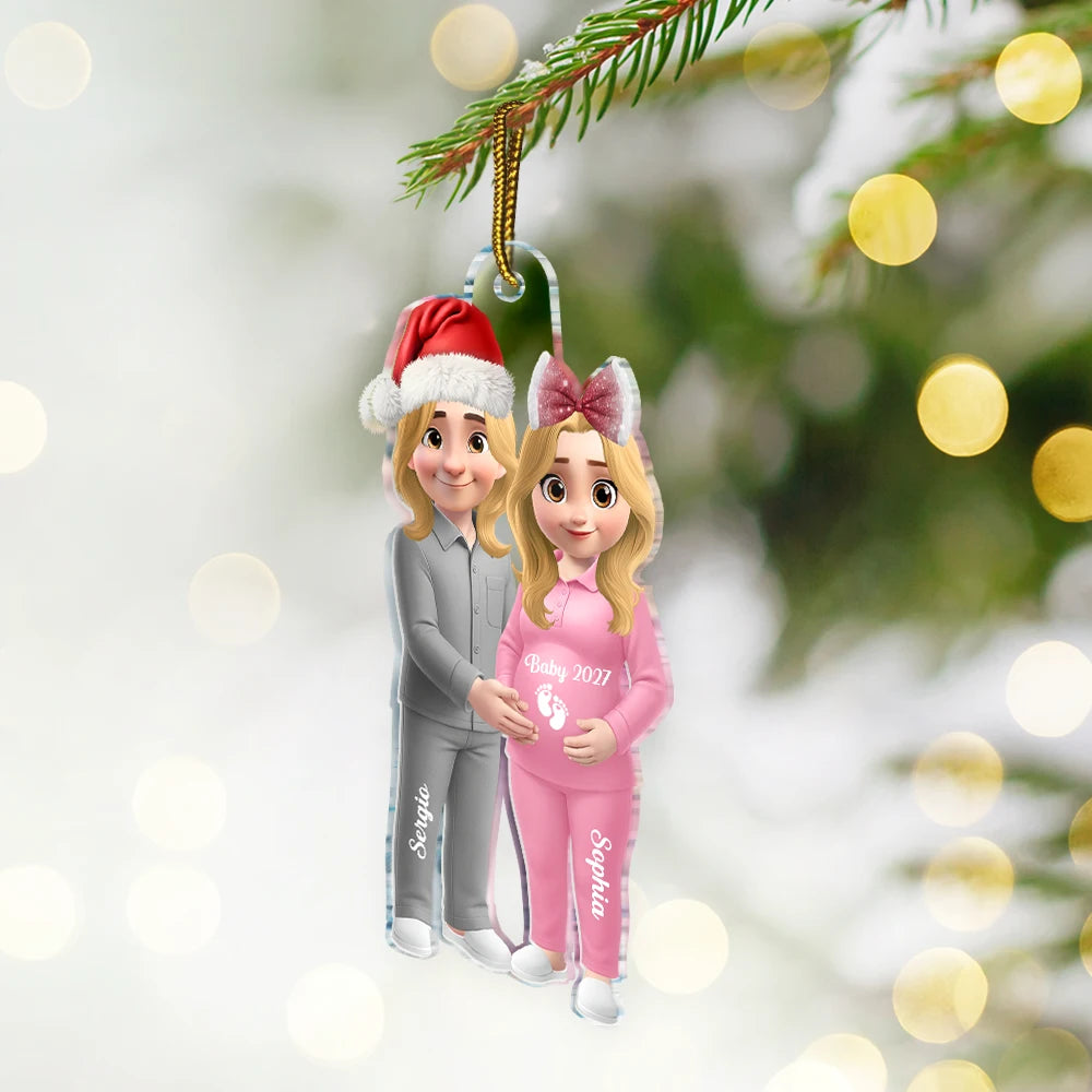 3D Effect Couple Expecting Parents, Baby Expecting, Baby Announcement - Personalized Custom Shaped Acrylic Ornament