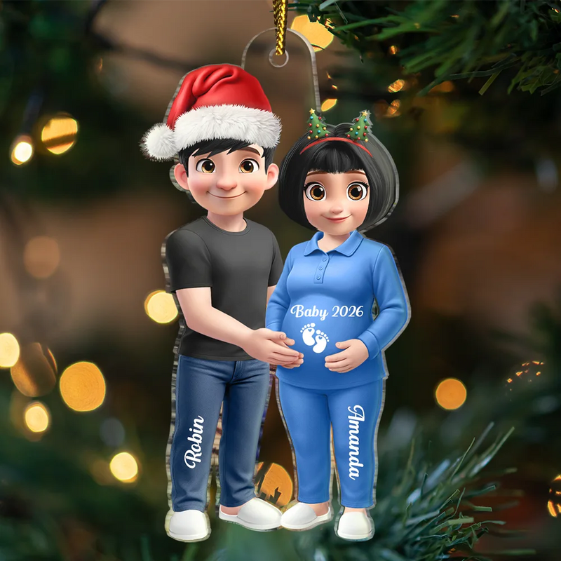 Christmas,Gift For Couples,New Dad,New baby,New Mom - 3D Effect Couple Expecting Parents, Baby Expecting, Baby Announcement - Personalized Custom Shaped Acrylic Ornament