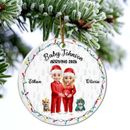 Christmas, Gift For Couples, New Dad, New baby, New Mom - Baby Arriving Expecting Parents 3D Effect, Pet Parents To Human Parents - Personalized Circle Ceramic Ornament