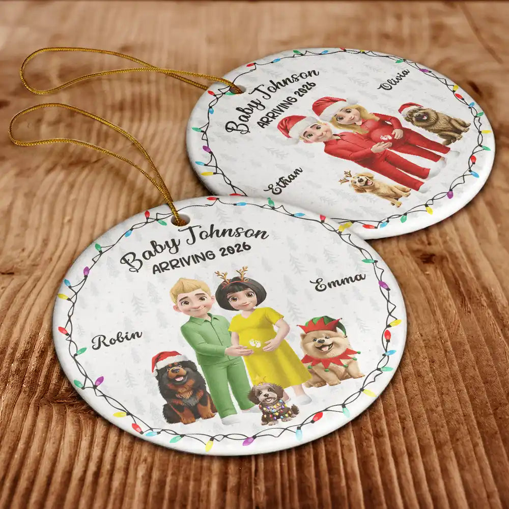 Christmas, Gift For Couples, New Dad, New baby, New Mom - Baby Arriving Expecting Parents 3D Effect, Pet Parents To Human Parents - Personalized Circle Ceramic Ornament