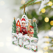 Family,Pet Lovers,Pet Mom,Pet Dad,Pet Couple,Dog Lovers,Dog Couple,Dog Mom,Dog Dad,Cat Lovers,Cat Mom,Cat Dad,Cat Couple,Happy,Christmas,Top Market - Christmas Family Sitting Together Ceramic Effect - Personalized Custom Shaped Acrylic Ornament
