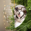 Custom Photo,Pet Lovers,Memorial,Sad - Custom Photo No Longer By My Side Pet Loss - Personalized Heart Shaped Glass Ornament
