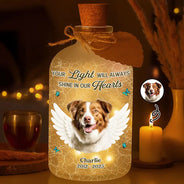 Christmas,Custom Photo,Memorial,Family,Pet Lovers,Sad - Custom Photo Your Light Will Always Shine In My Heart Crackle Glass Effect - Personalized Short Bottle Light
