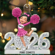 3D Shining Effect Christmas Cheerleader - Personalized Custom Shaped Acrylic Ornament
