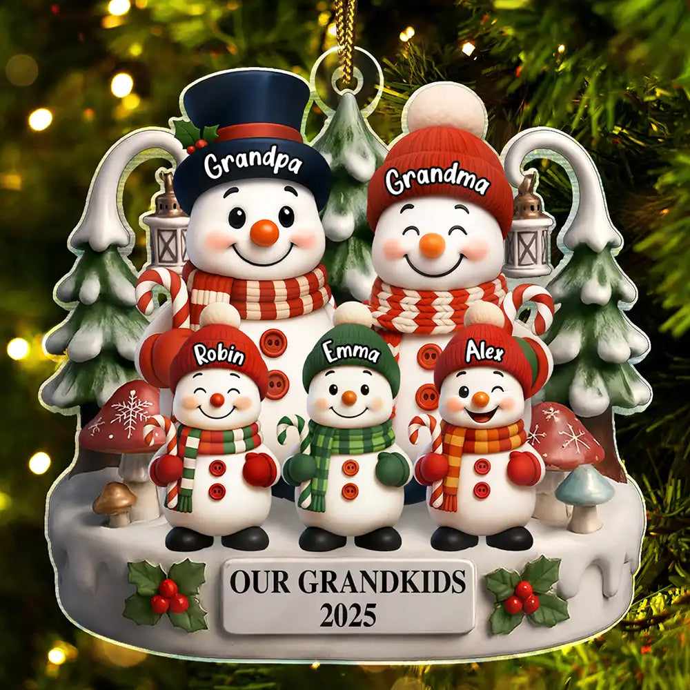Gift For Grandparents,Grandpa,Gift For Grandpa,Gift For Grandma,Grandma,Grandkids,Gift For Grandkids,Gift For Women,Gift For Men,Top Market,Christmas - Christmas Snowman Our Grandkids 3D Effect - Personalized Custom Shaped Acrylic Ornament