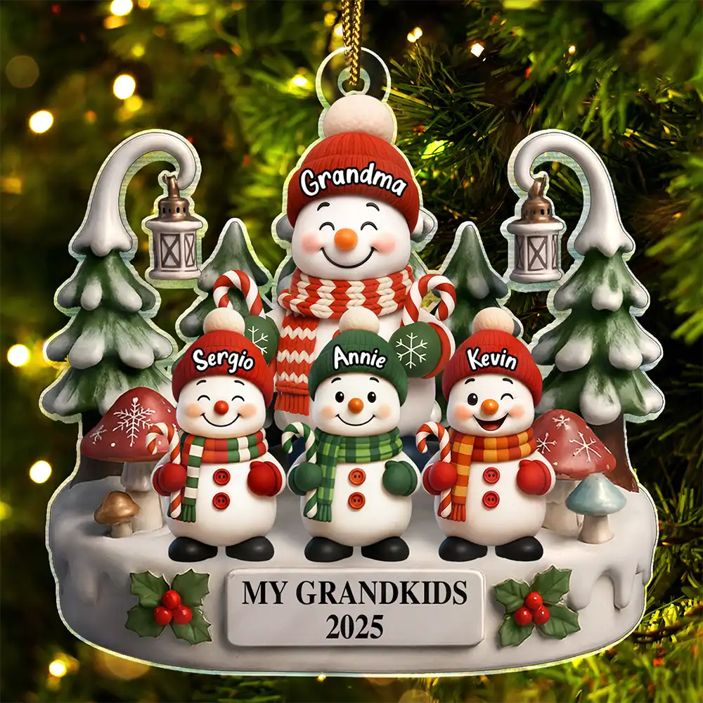 Gift For Grandparents,Grandpa,Gift For Grandpa,Gift For Grandma,Grandma,Grandkids,Gift For Grandkids,Gift For Women,Gift For Men,Top Market,Christmas - Christmas Snowman Our Grandkids 3D Effect - Personalized Custom Shaped Acrylic Ornament