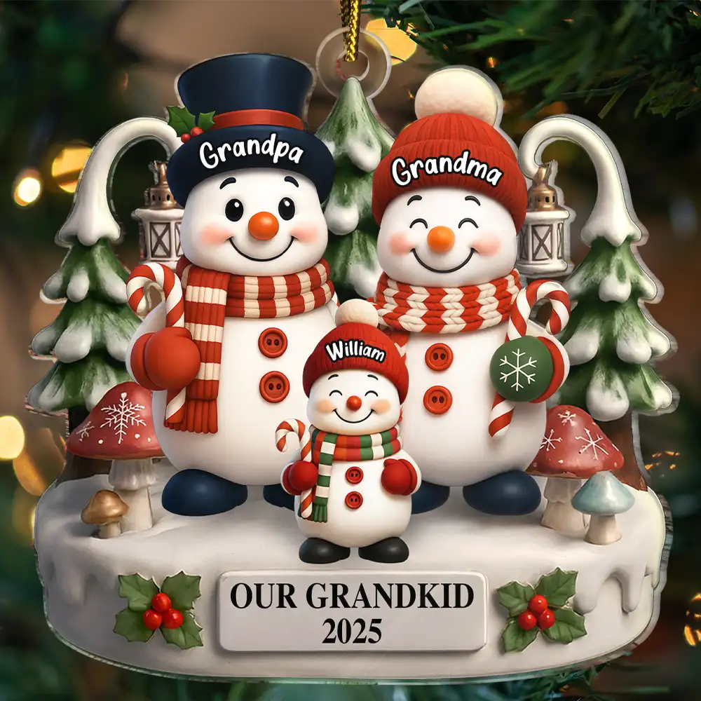 Gift For Grandparents,Grandpa,Gift For Grandpa,Gift For Grandma,Grandma,Grandkids,Gift For Grandkids,Gift For Women,Gift For Men,Top Market,Christmas - Christmas Snowman Our Grandkids 3D Effect - Personalized Custom Shaped Acrylic Ornament