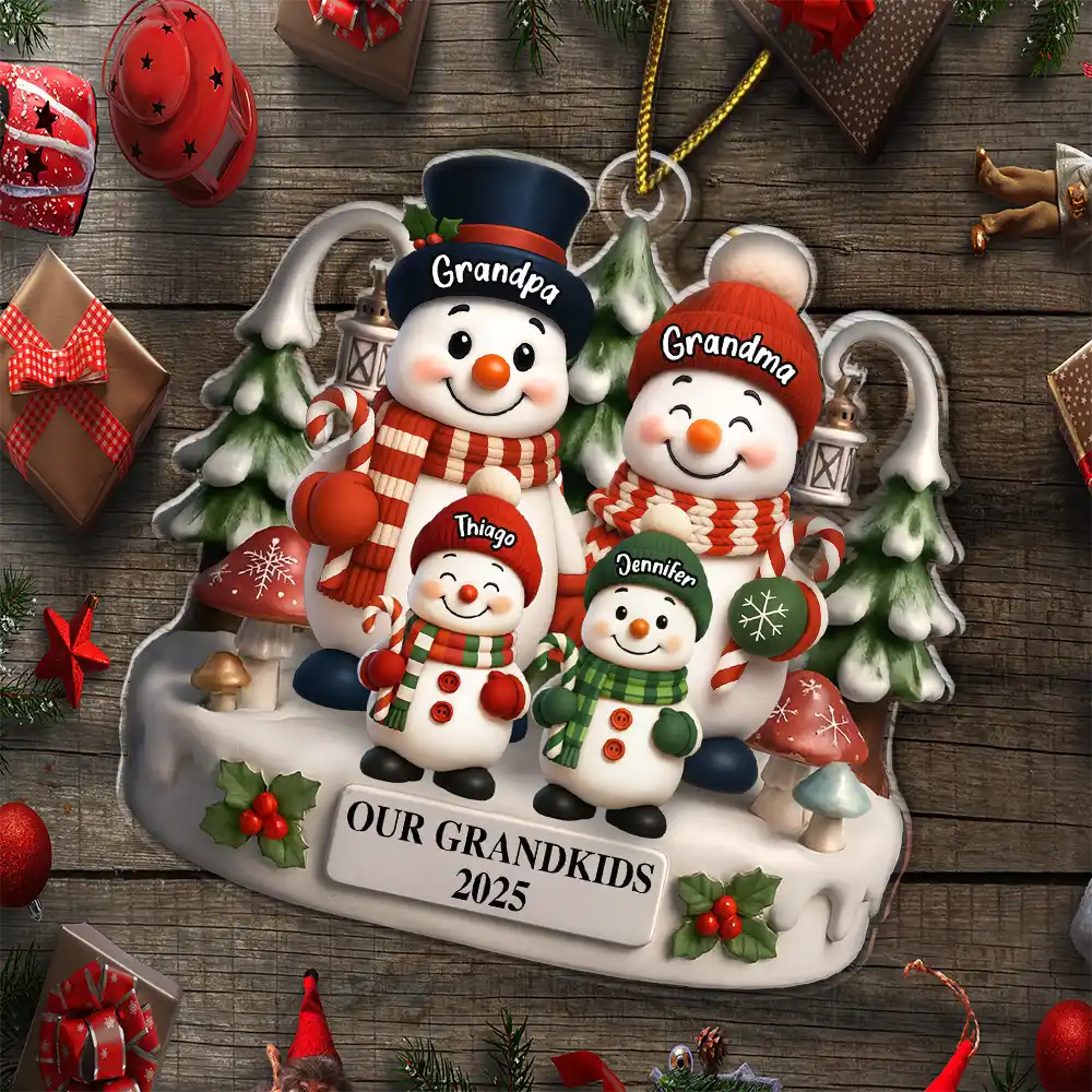 Gift For Grandparents,Grandpa,Gift For Grandpa,Gift For Grandma,Grandma,Grandkids,Gift For Grandkids,Gift For Women,Gift For Men,Top Market,Christmas - Christmas Snowman Our Grandkids 3D Effect - Personalized Custom Shaped Acrylic Ornament