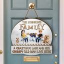 Gift For Couples,Dog Lovers,Dog Couple,Happy - A Crazy Dog Lady & Her Grumpy Old Man Dog Couple - Personalized Custom Shaped Wood Sign
