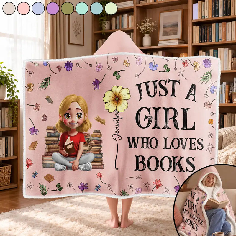 Reading, Gift For Yourself, Gift For Women, Happy - My Reading Blanket Reading Girl With Birth Month Flower - Personalized Wearable Hooded Blanket